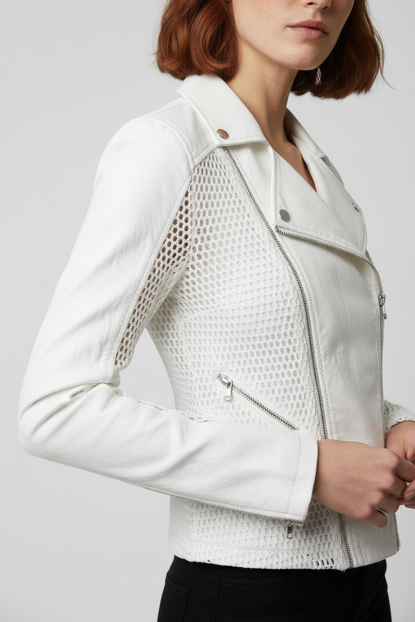 Guess Damen Bikerjacke Weiß Größe M