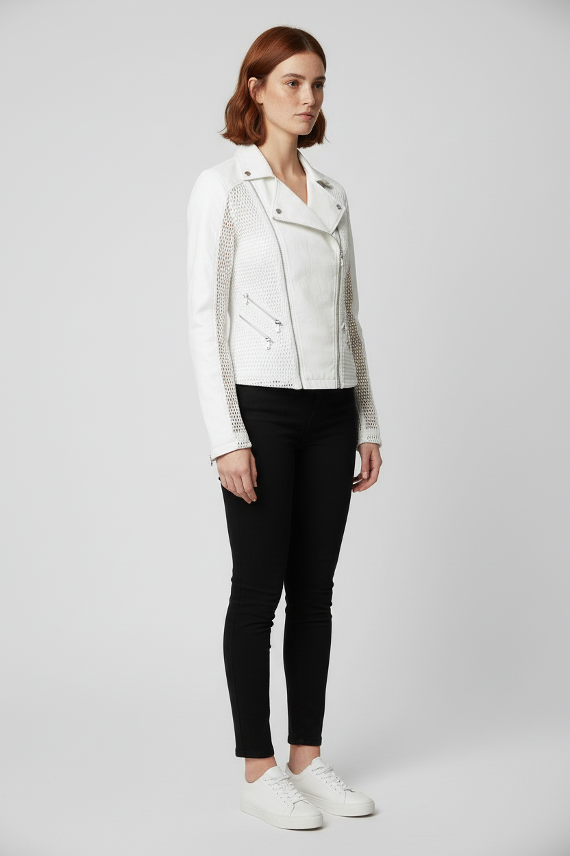 Guess Damen Bikerjacke Weiß Größe M