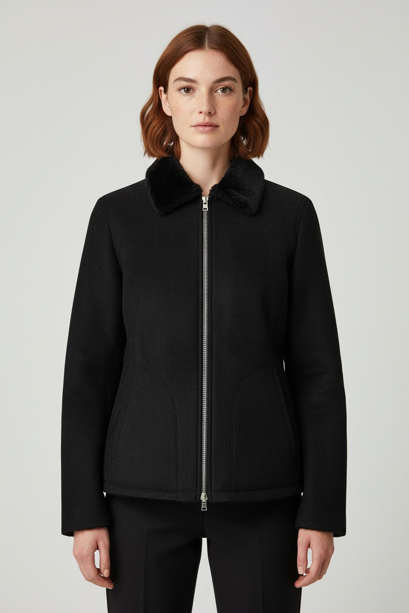 United Colors of Benetton Damen Shearling Jacke Schwarz Größe S
