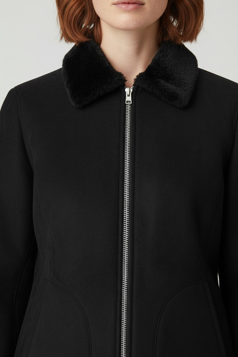 United Colors of Benetton Damen Shearling Jacke Schwarz Größe S