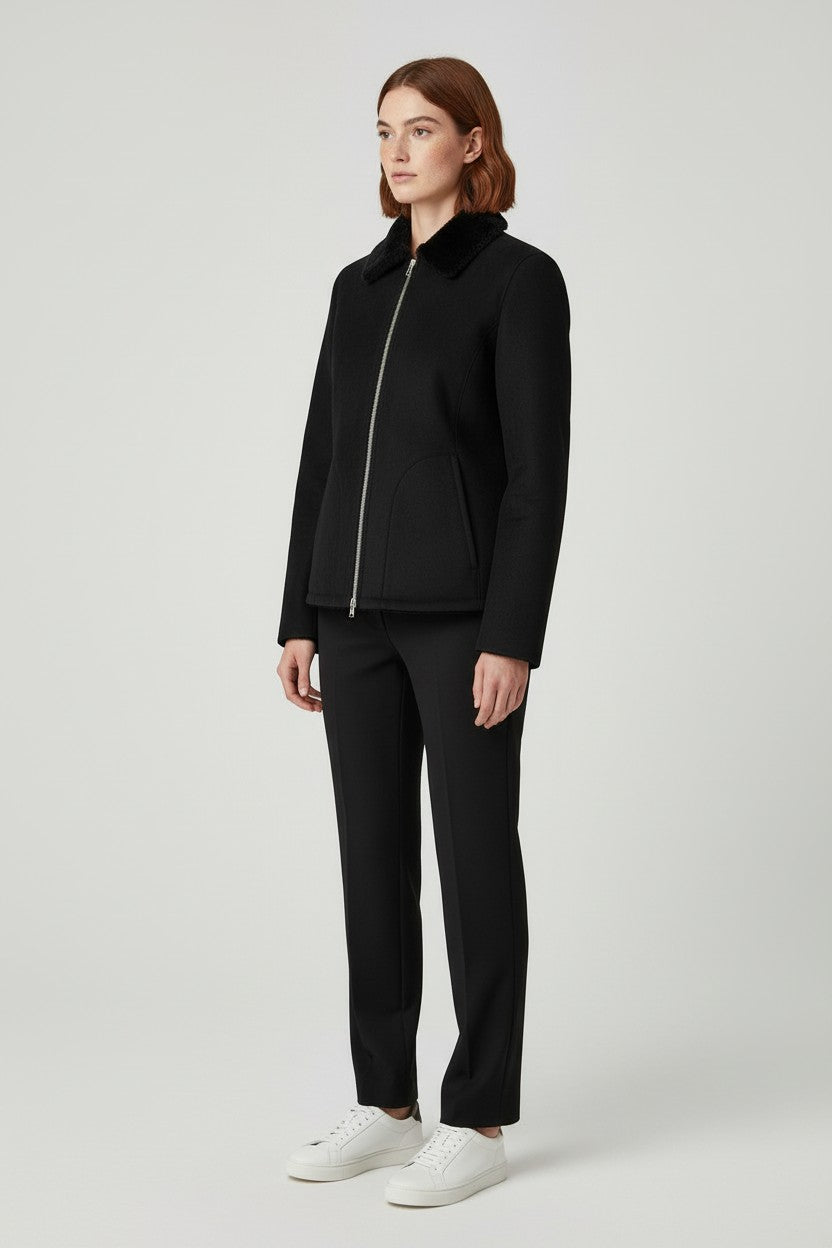 United Colors of Benetton Damen Shearling Jacke Schwarz Größe S