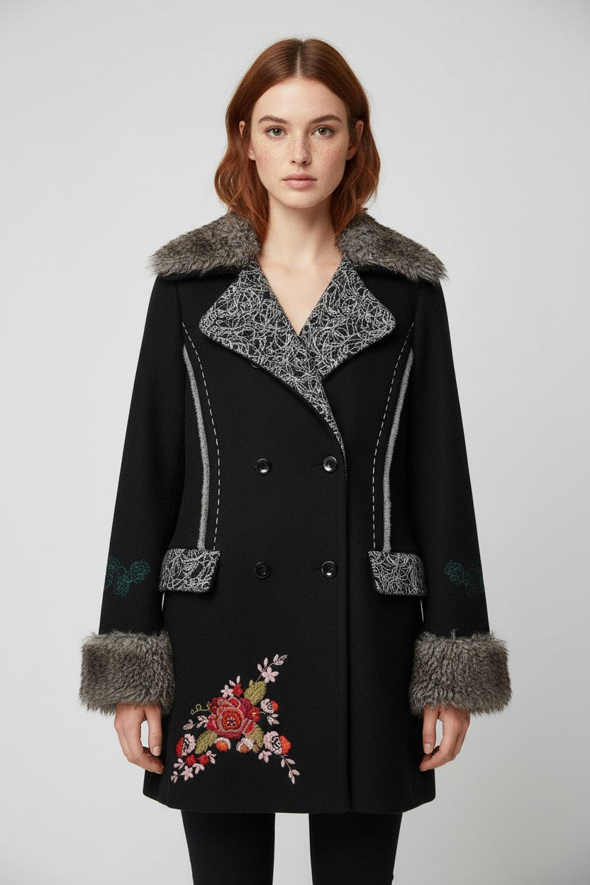 Desigual Damen Mantel Schwarz Grau Mehrfarbig Größe L