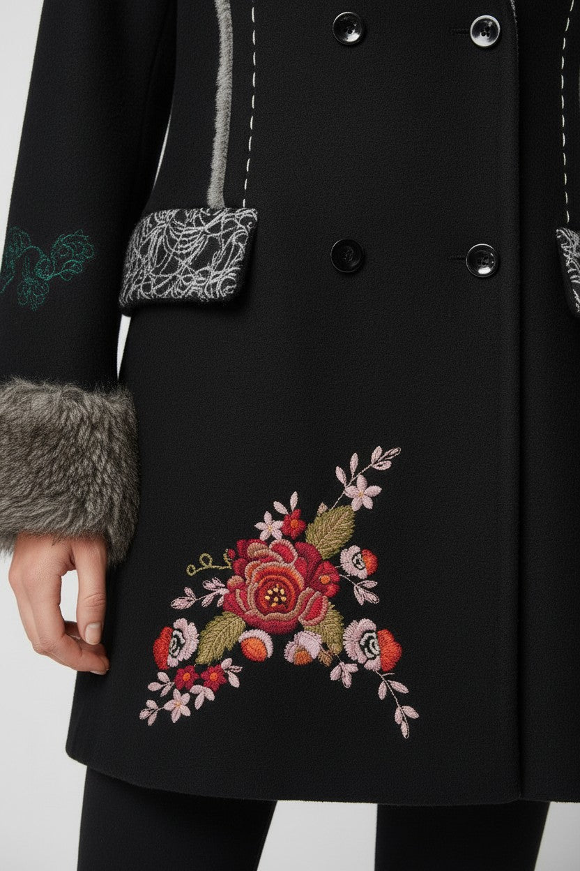 Desigual Damen Mantel Schwarz Grau Mehrfarbig Größe L
