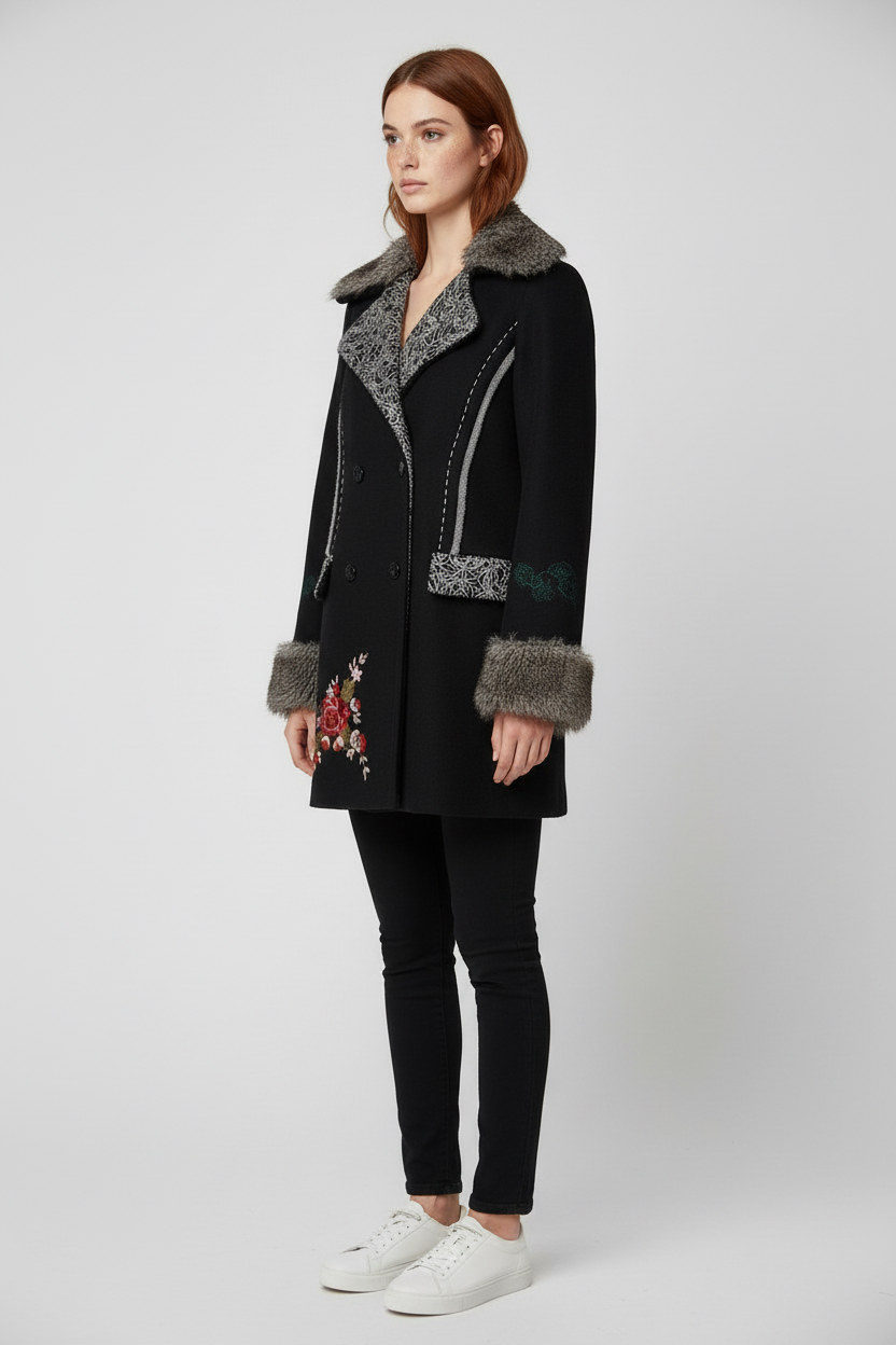 Desigual Damen Mantel Schwarz Grau Mehrfarbig Größe L