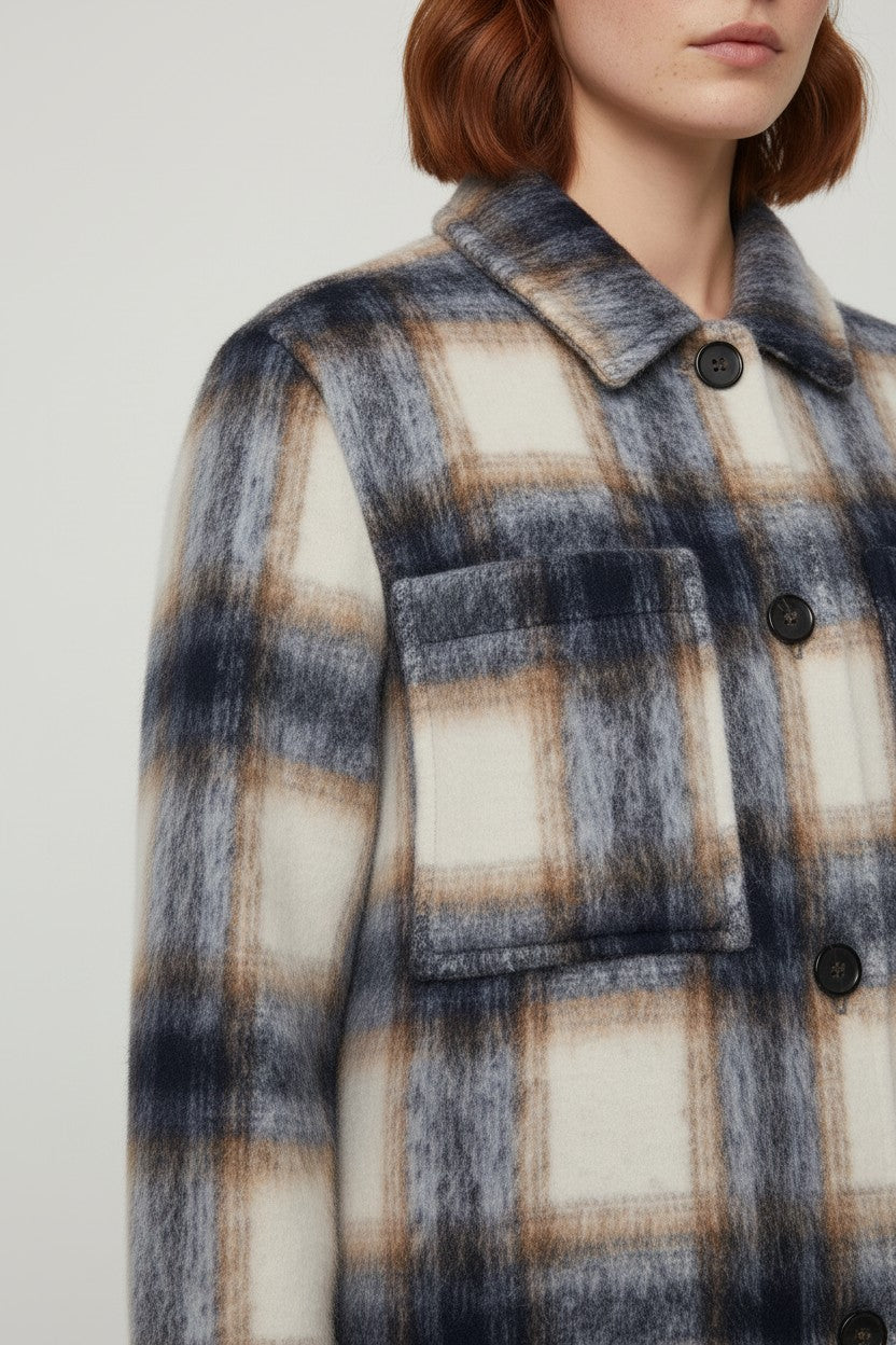 ESPRIT Damen Oberhemd Blau Weiß Braun Größe XS