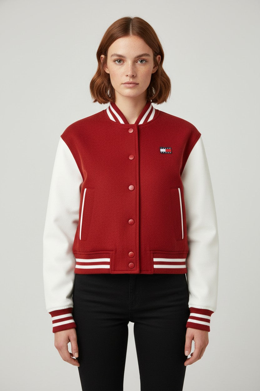 Tommy Hilfiger Jeans Damen Collegejacke Rot Weiß Größe S