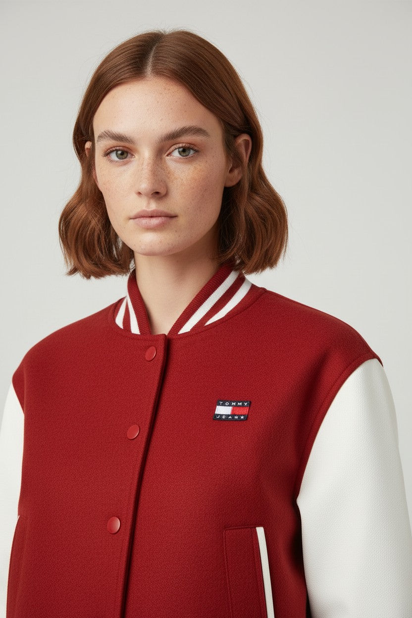 Tommy Hilfiger Jeans Damen Collegejacke Rot Weiß Größe S