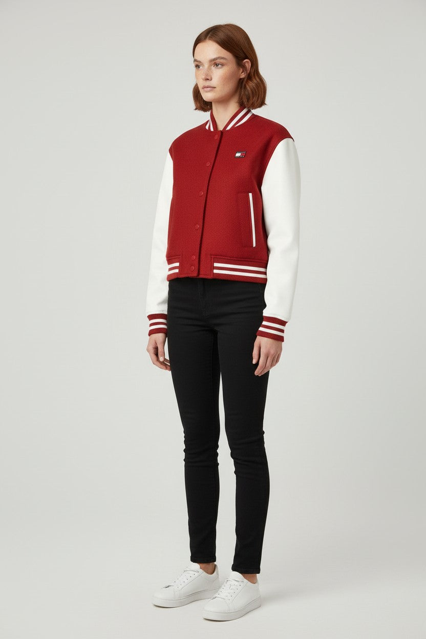 Tommy Hilfiger Jeans Damen Collegejacke Rot Weiß Größe S