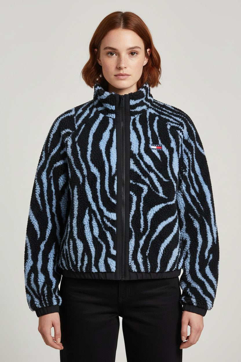 Tommy Hilfiger Jeans Damen Fleecejacke Blau Schwarz Größe S