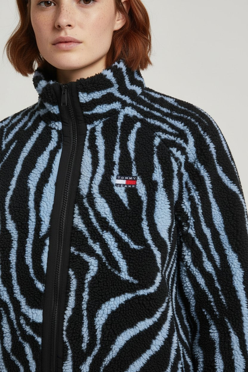 Tommy Hilfiger Jeans Damen Fleecejacke Blau Schwarz Größe S