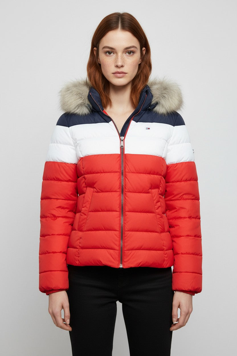 Tommy Hilfiger Jeans Damen Winterjacke Rot Blau Weiß Größe S