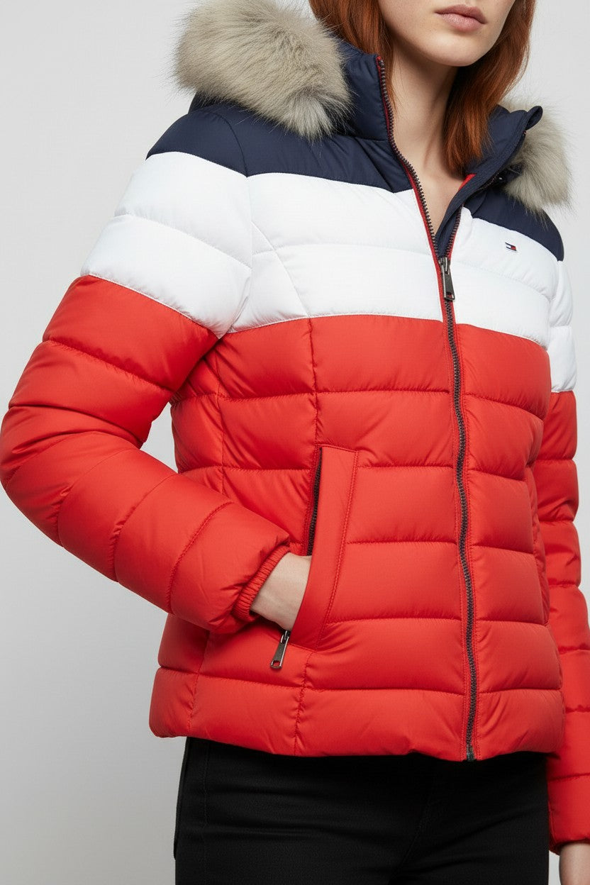 Tommy Hilfiger Jeans Damen Winterjacke Rot Blau Weiß Größe S