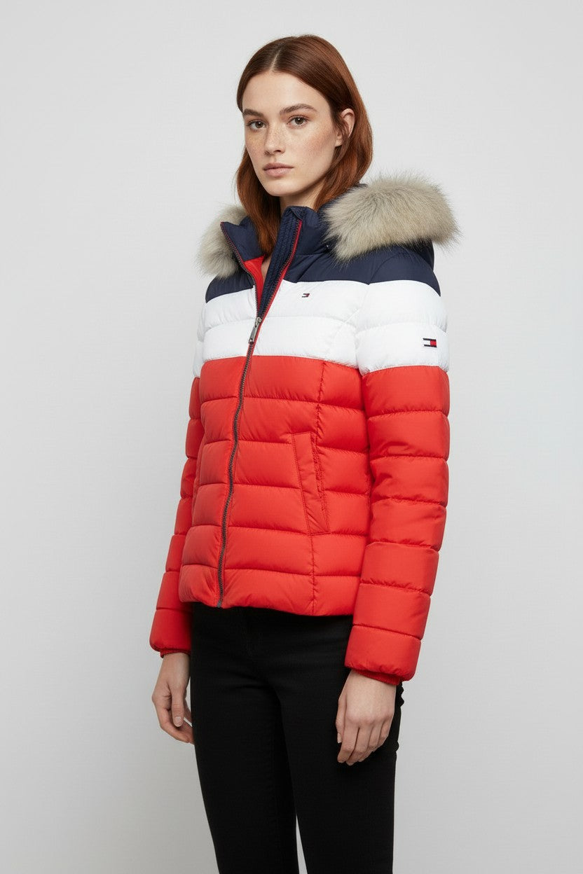 Tommy Hilfiger Jeans Damen Winterjacke Rot Blau Weiß Größe S