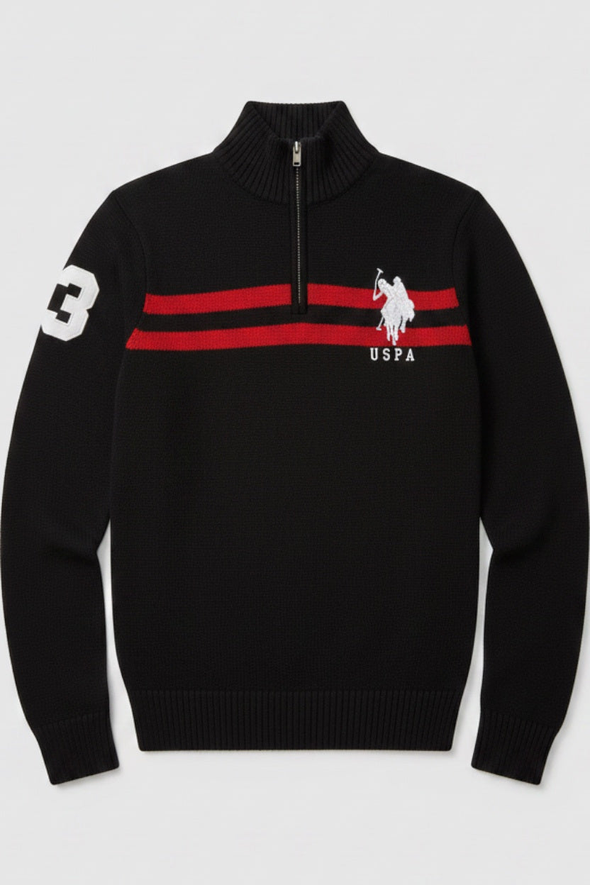 U.S. Polo Assn. Herren Strickpullover Schwarz Rot Weiß Größe M