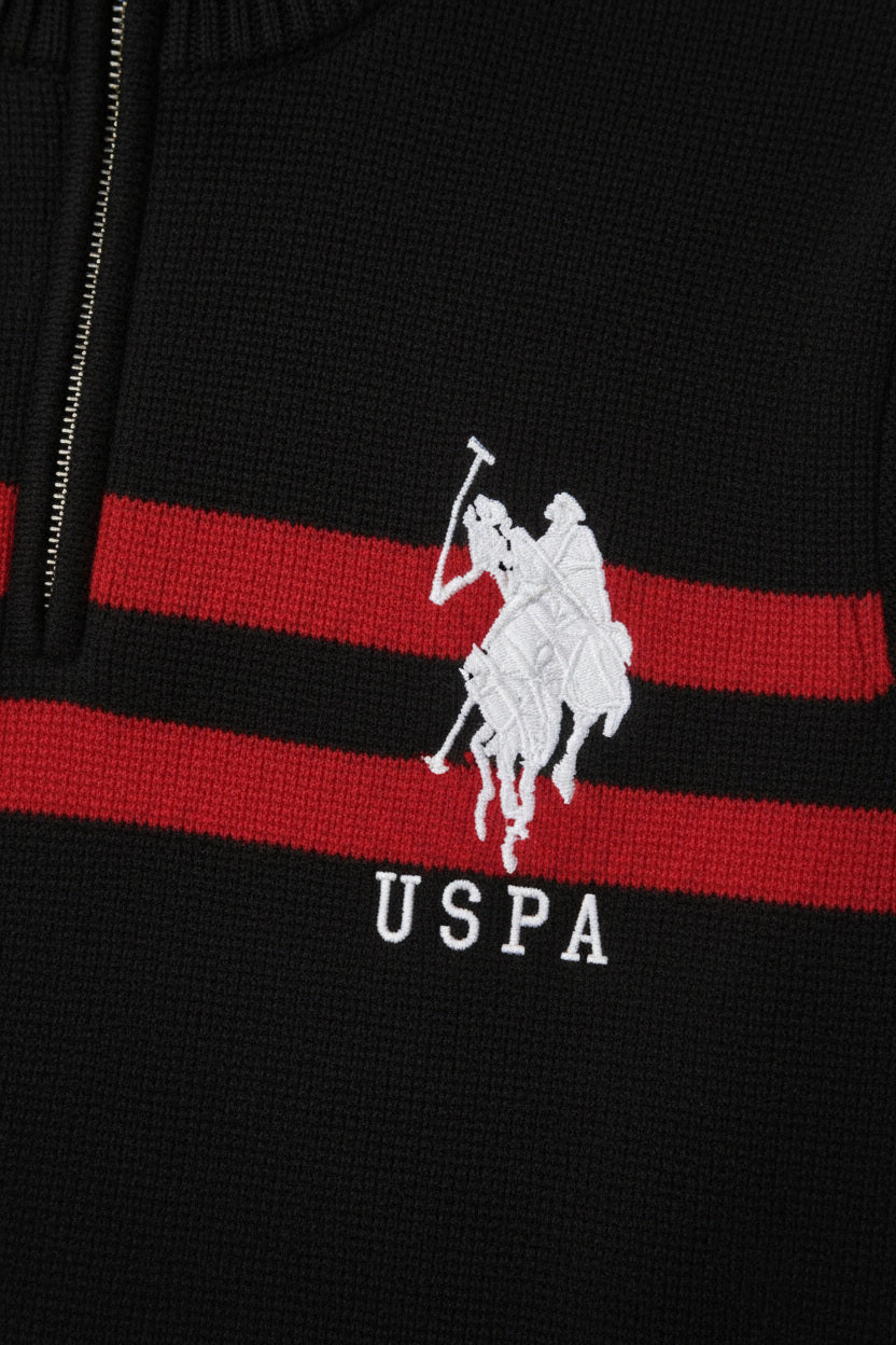 U.S. Polo Assn. Herren Strickpullover Schwarz Rot Weiß Größe M