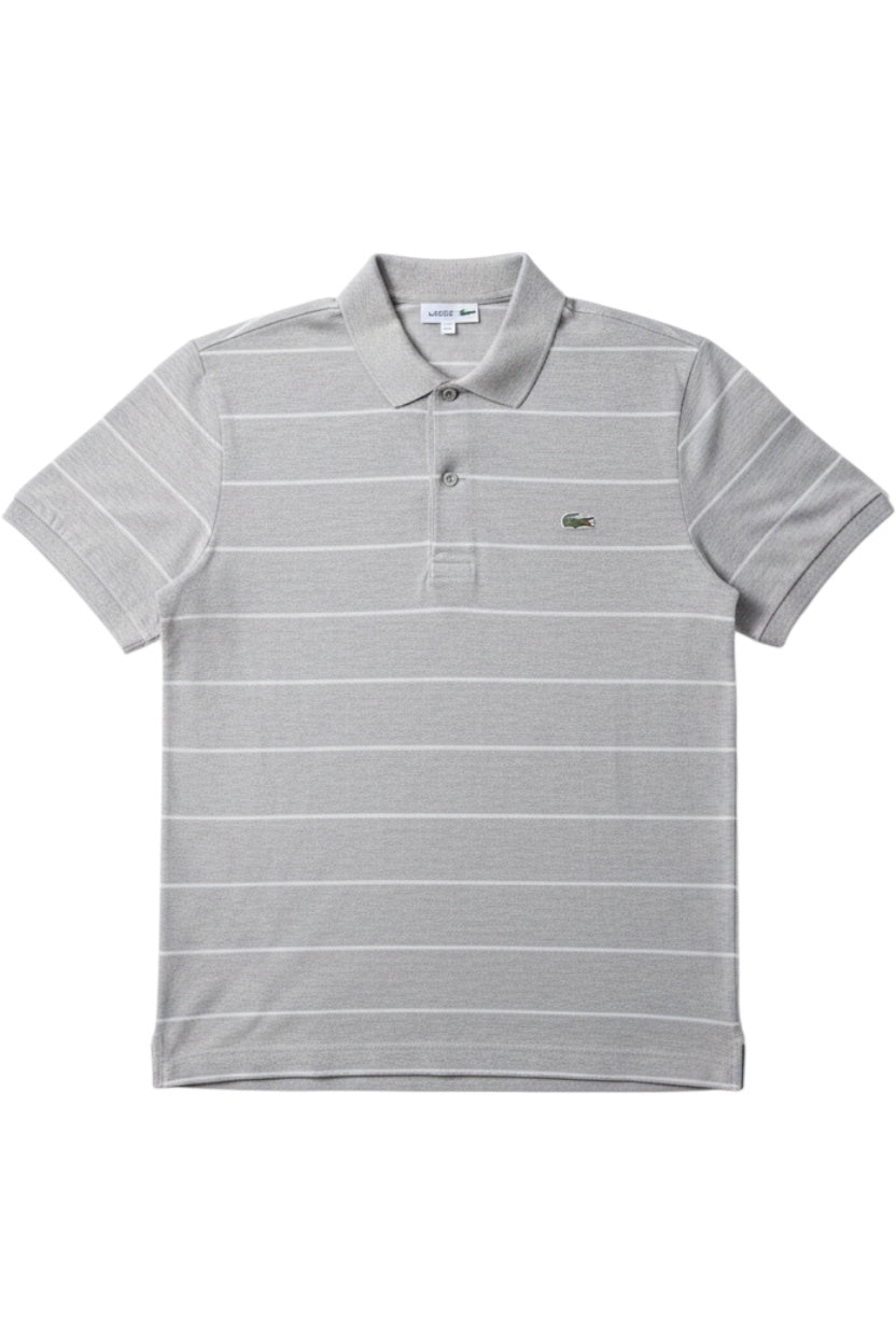 Lacoste Herren Poloshirt Stretch Fit Grau-Weiß Gestreift Größe S