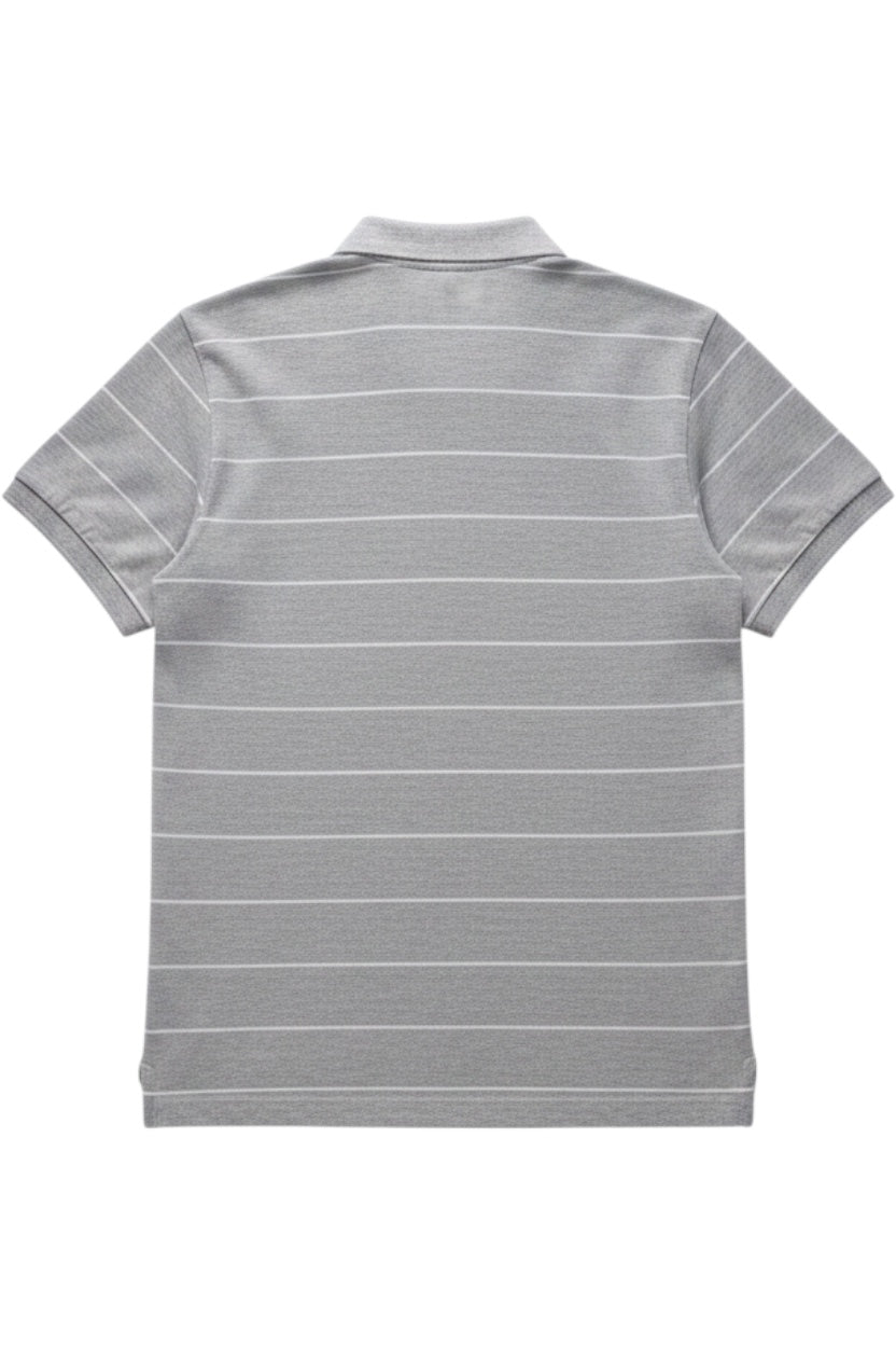 Lacoste Herren Poloshirt Stretch Fit Grau-Weiß Gestreift Größe S